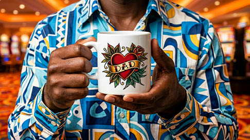 Picture of a man holding a mug that says Dad